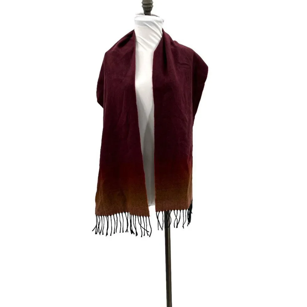 Cashmere Red/Orange Ombre Scarf Made in Scotland Scottish 100% Cashmere Unisex